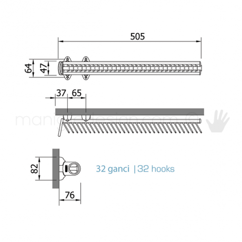 Portacravatte estraibile Servetto per armadio 32 ganci disegno