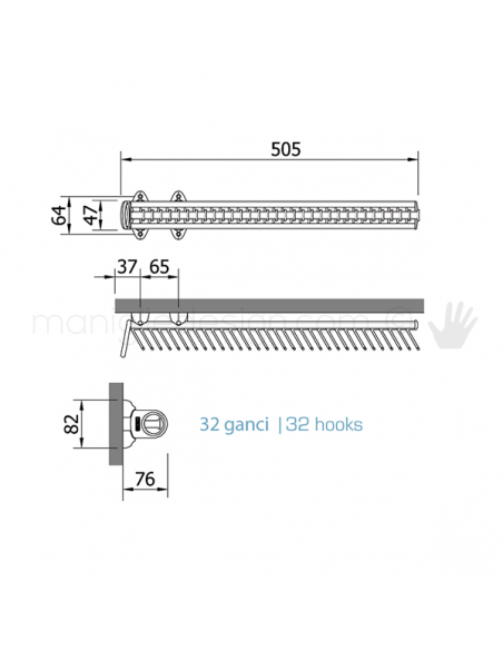 Portacravatte estraibile Servetto per armadio 32 ganci disegno