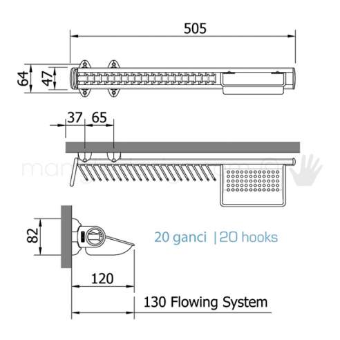 Portacravatte estraibile con vaschetta Servetto per armadio 20 ganci disegno