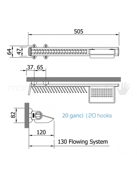 Portacravatte estraibile con vaschetta Servetto per armadio 20 ganci disegno