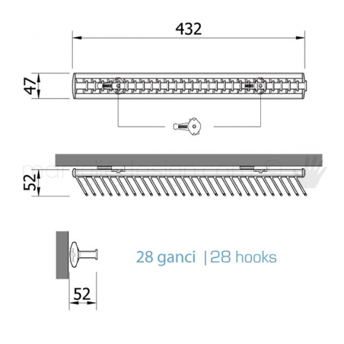 Portacravatte fisso Servetto per armadio 28 ganci disegno