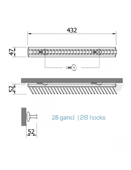 Portacravatte fisso Servetto per armadio 28 ganci disegno