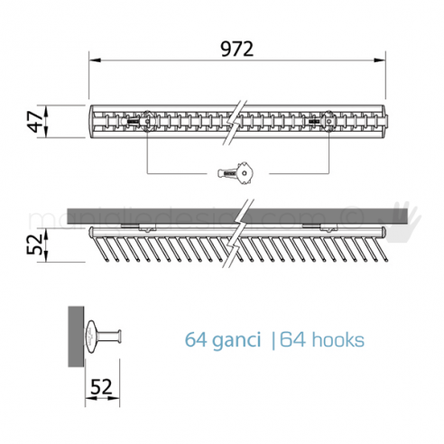 Portacravatte fisso Servetto per armadio 64 ganci disegno