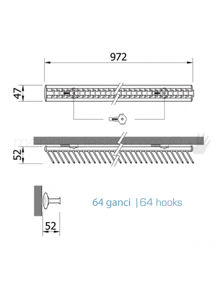 Portacravatte fisso Servetto per armadio 64 ganci disegno