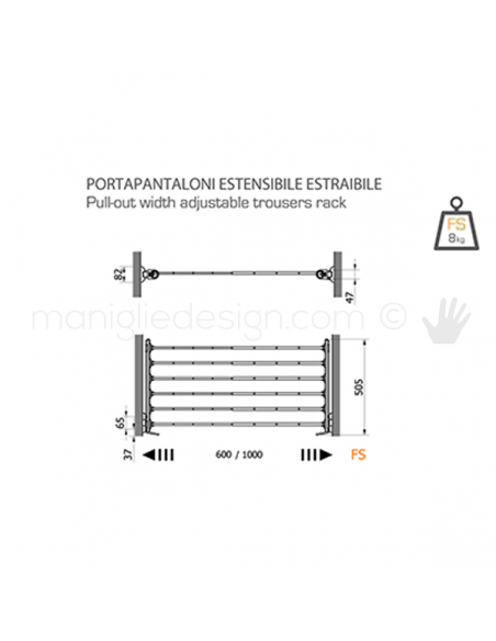 Portapantaloni estensibile estraiblle Servetto Twin per armadio disegno