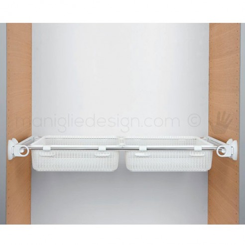 Doppio cassetto estensibile estraiblle Servetto Twin per armadio bianco alluminio lucido