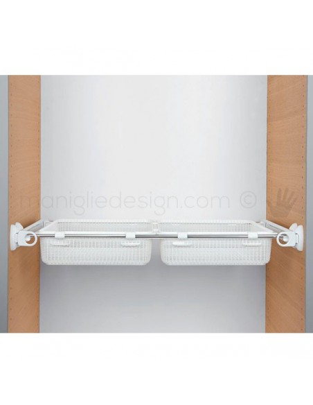 Doppio cassetto estensibile estraiblle Servetto Twin per armadio bianco alluminio lucido