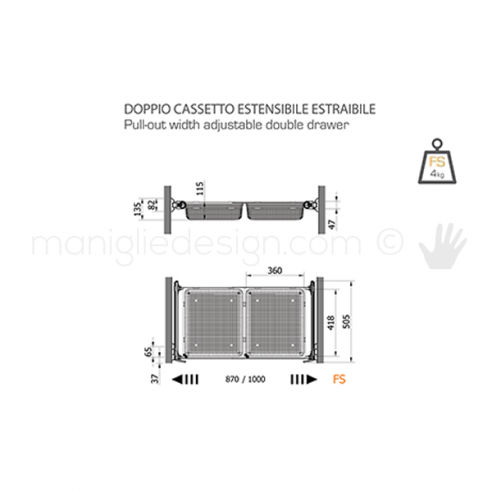 Doppio cassetto estensibile estraiblle Servetto Twin per armadio disegno