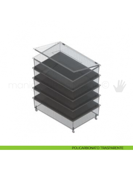 Set 5 Cassetti sovrapposti con coperchio e ruote Servetto Roomy policarbonato trasparente