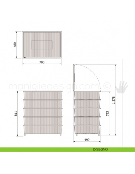 Set 5 Cassetti sovrapposti con coperchio e ruote Servetto Roomy disegno