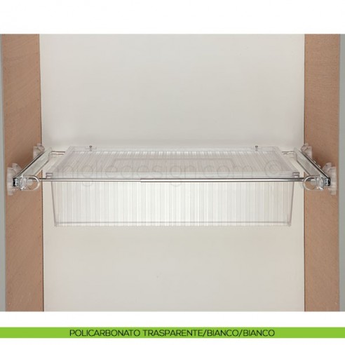 Cassetto con coperchio e telaio con 2 tubi Servetto Roomy per armadio policarbonato trasparente/trasparente/alluminio lucido