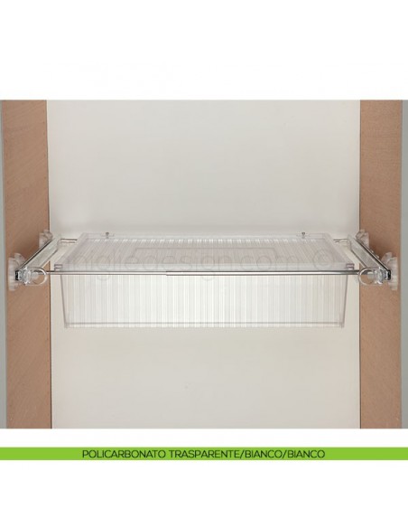 Cassetto con coperchio e telaio con 2 tubi Servetto Roomy per armadio policarbonato trasparente/trasparente/alluminio lucido