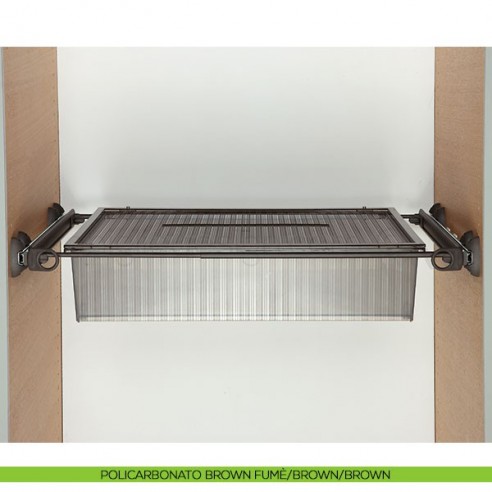 Cassetto con coperchio e telaio con 2 tubi Servetto Roomy per armadio policarbonato brown fumè/brown/brown