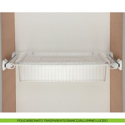 Cassetto con coperchio e telaio con 2 tubi Servetto Roomy per armadio policarbonato trasparente/bianco/alluminio lucido
