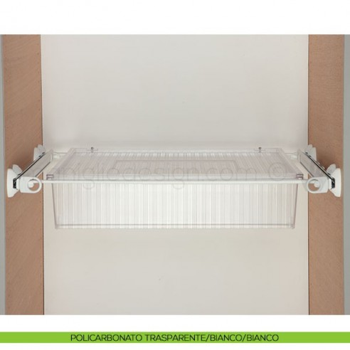 Cassetto con coperchio e telaio con 2 tubi Servetto Roomy per armadio policarbonato trasparente/bianco/bianco