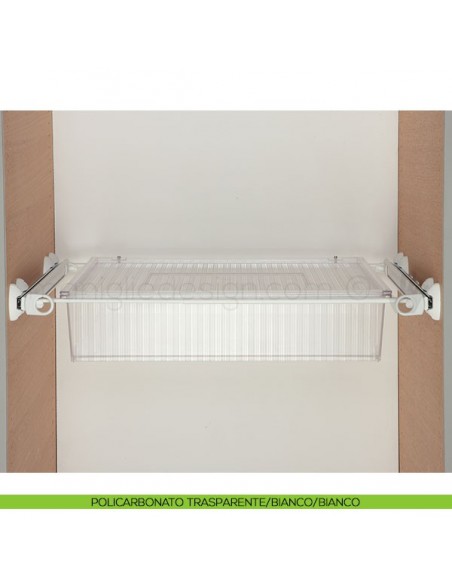 Cassetto con coperchio e telaio con 2 tubi Servetto Roomy per armadio policarbonato trasparente/bianco/bianco
