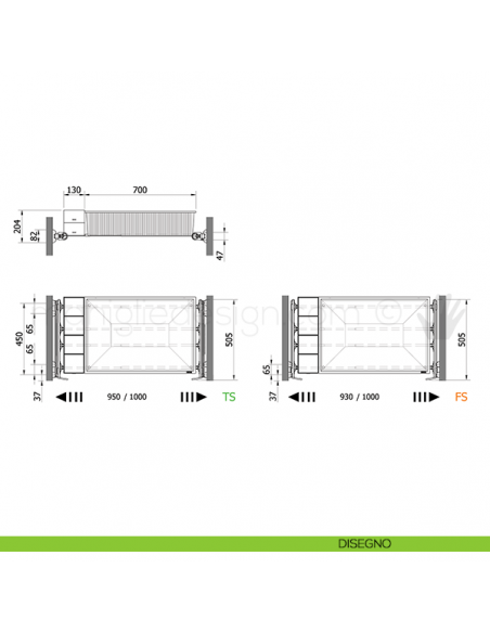 Cassetto senza coperchio con telaio Plus e 2 Jolly Servetto Roomy disegno