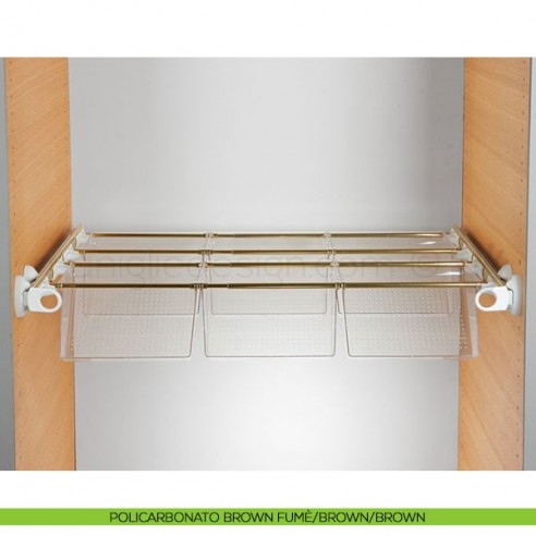 Portascarpe estensibile estraibile Servetto Plus per armadio policarbonato trasparente bianco ottonato