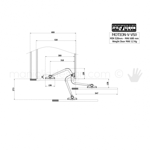 Sistema complanare per sportello Servetto Motion-V VS0 disegno