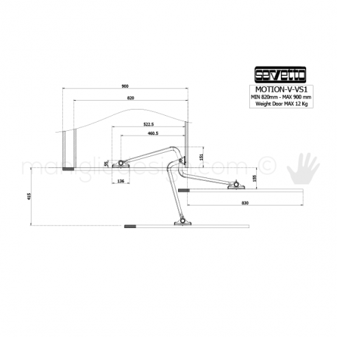 Sistema complanare per sportello Servetto Motion-V VS1 disegno