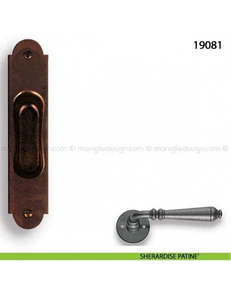 Maniglia incasso porta scorrevole Metal style senza foro chiave 19081 sherardise patinè