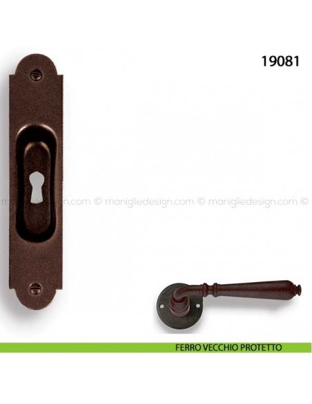 Maniglia incasso porta scorrevole Metal style con foro chiave 19081 ferro vecchio protetto