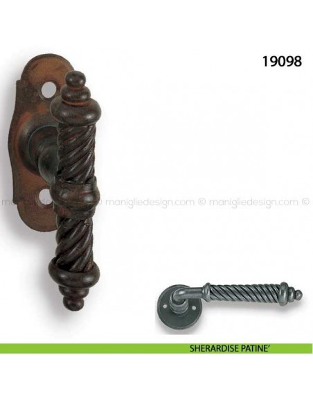 Maniglia in ferro per finestra martellina Metal Style 19098 sherardise patinè