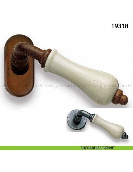 Maniglia porcellana champagne per finestra martellina dk Metal Style 19318 sherardise patinè