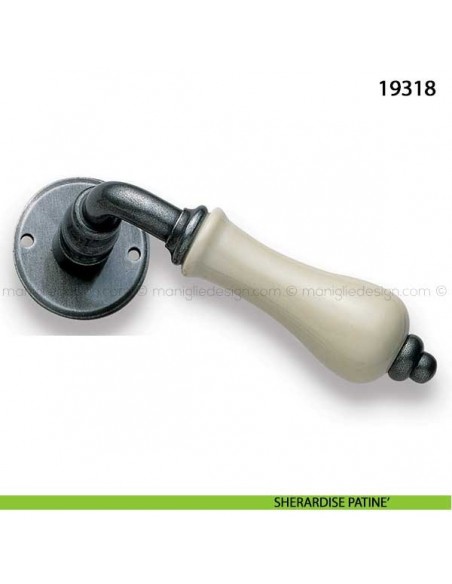 Maniglia porcellana champagne per porta Metal Style 19138 sherardise patinè
