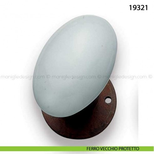 Pomello porcellana bianca girevole per porta Metal Style 19321 ferro vecchio protetto