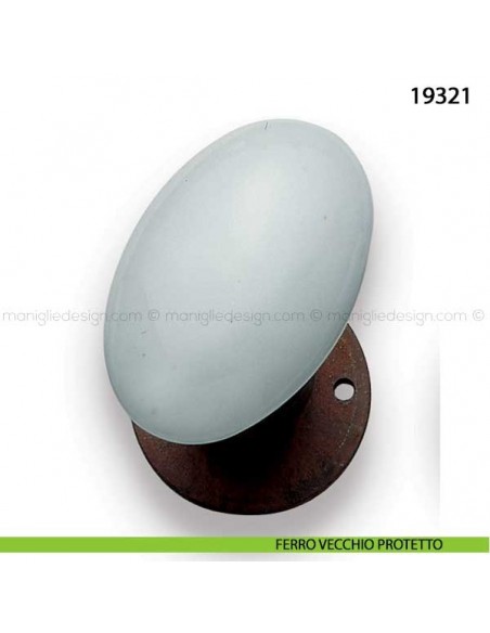Pomello porcellana bianca girevole per porta Metal Style 19321 ferro vecchio protetto