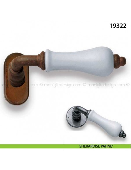 Maniglia porcellana bianca per finestra martellina dk Metal Style 19322 sherardise patinè