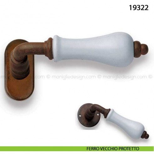 Maniglia porcellana bianca per finestra martellina dk Metal Style 19322 ferro vecchio protetto