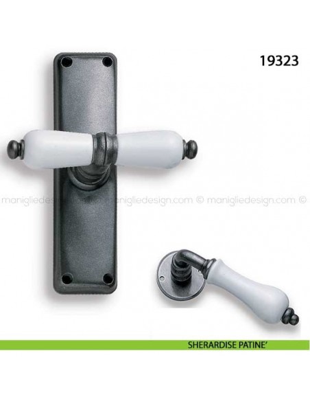Maniglia porcellana bianca per finestra cremonese Metal Style 19323 sherardise patinè