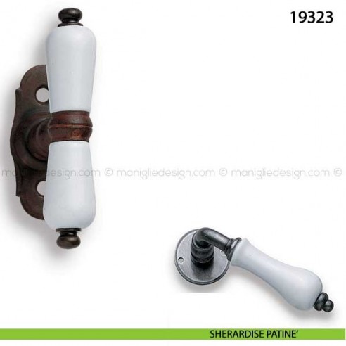 Maniglia porcellana bianca per finestra martellina Metal Style 19323 sherardise patinè
