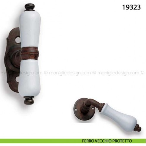 Maniglia porcellana bianca per finestra martellina Metal Style 19323 ferro vecchio protetto