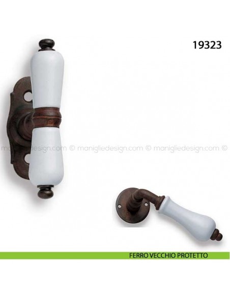 Maniglia porcellana bianca per finestra martellina Metal Style 19323 ferro vecchio protetto