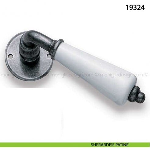 Maniglia porcellana bianca per porta Metal Style 19324 sherardise patinè