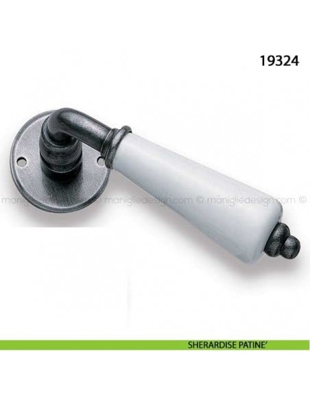 Maniglia porcellana bianca per porta Metal Style 19324 sherardise patinè