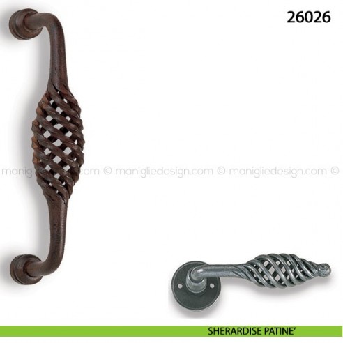 Maniglione in ferro per porta Metal Style 26026 interasse 200 mm sherardise patinè