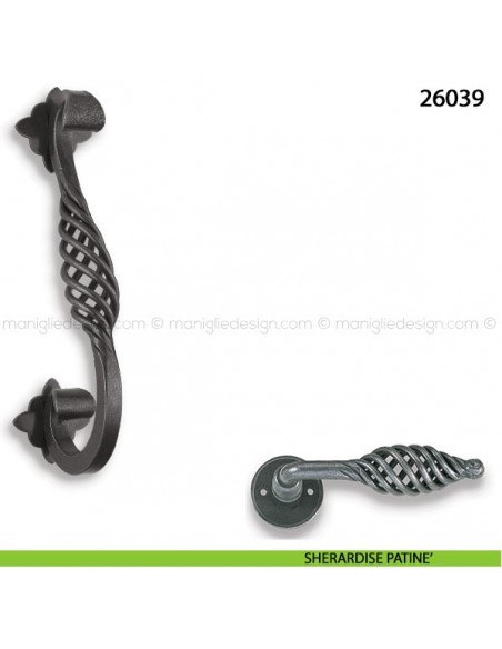 Maniglione in ferro per porta Metal Style 26039 interasse 180 mm sherardise patinè