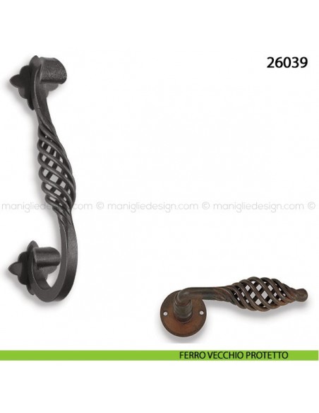 Maniglione in ferro per porta Metal Style 26039 interasse 180 mm ferro vecchio protetto