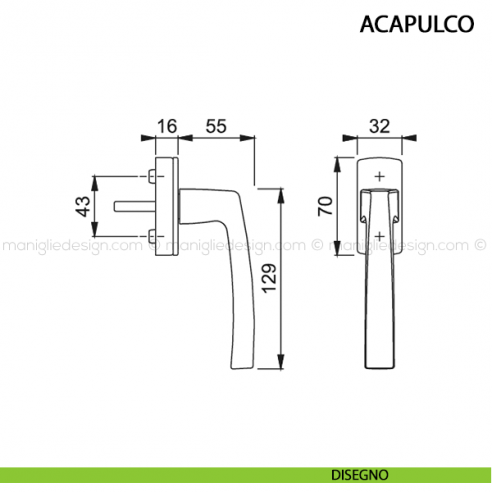 Maniglia per finestra martellina DK Acapulco Hoppe disegno