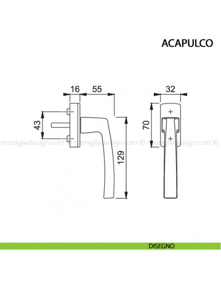 Maniglia per finestra martellina DK Acapulco Hoppe disegno