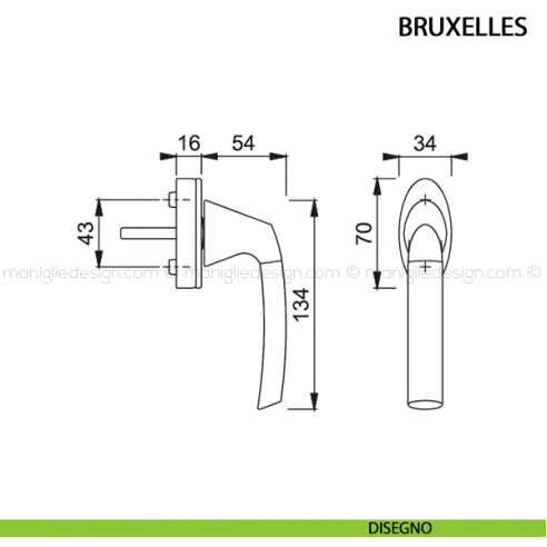 Maniglia per finestra martellina DK Bruxelles Hoppe disegno