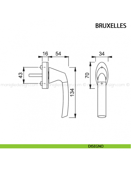 Maniglia per finestra martellina DK Bruxelles Hoppe disegno