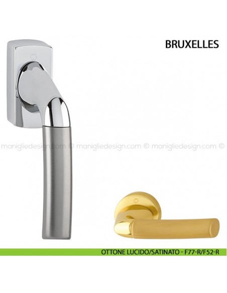 Maniglia per finestra martellina DK Bruxelles Hoppe con base quadrata ottone lucido/satinao - F77-R/F52-R