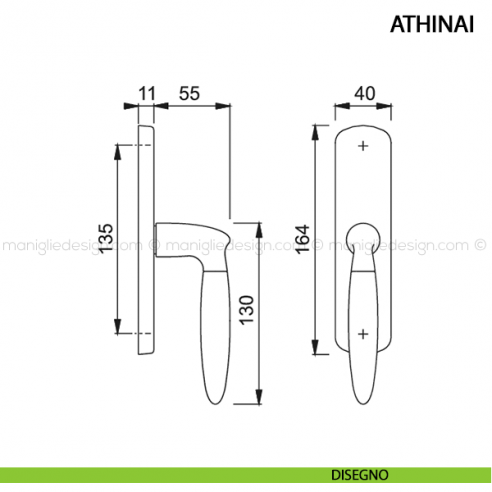 Maniglia per finestra cremonese Athinai Hoppe disegno