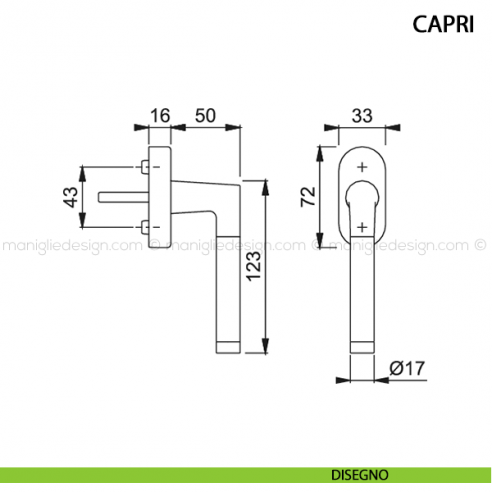 Maniglia per finestra martellina DK Capri Hoppe disegno