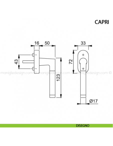 Maniglia per finestra martellina DK Capri Hoppe disegno